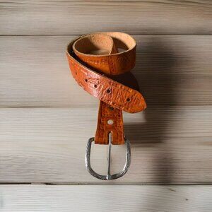 Belt Men’s Brown Handtooled Jesus Leather Belt With Silver Etched Buckle L 41”Sz